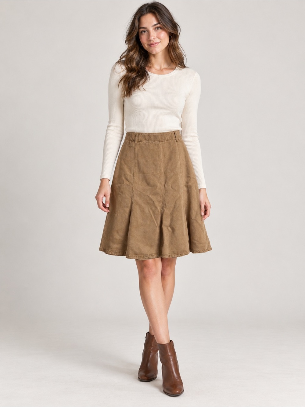 Liz Claiborne Women’s Size 14 Tan Brown A-Line Knee Length Paneled Skirt